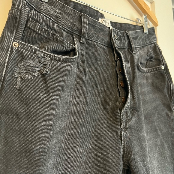 Zara Collection grey high waist button fly straight leg distressed jeans Size 8 - Picture 5 of 5